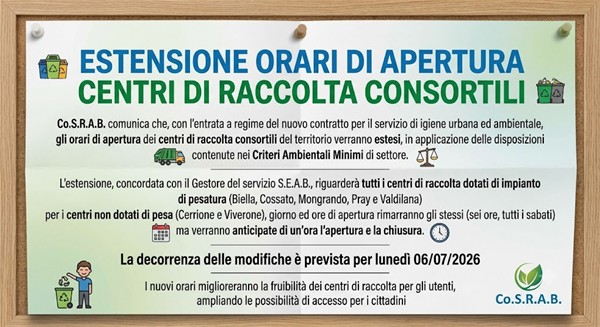 Ampliamento orario centri raccolta rifiuti